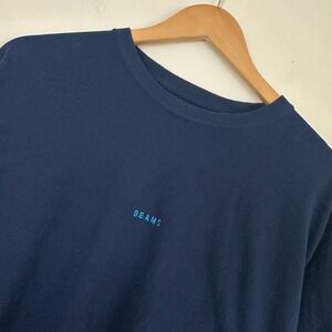 Beams Japan Center Logo Shirt Navy Blue Cotton Long Sleeve Crew Neck Mens L